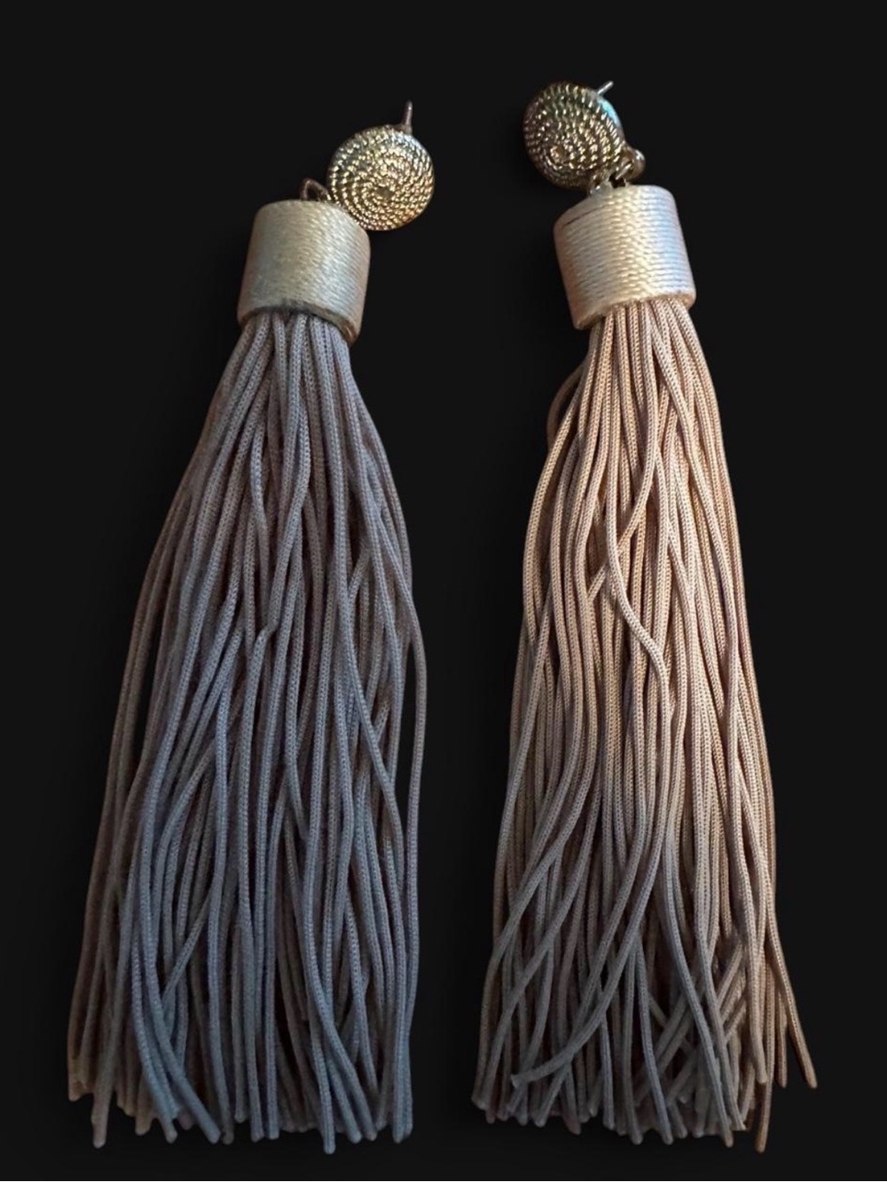 Taupe Thread Tassel Drop Earrings with Gold-Tone Studs - Unbranded